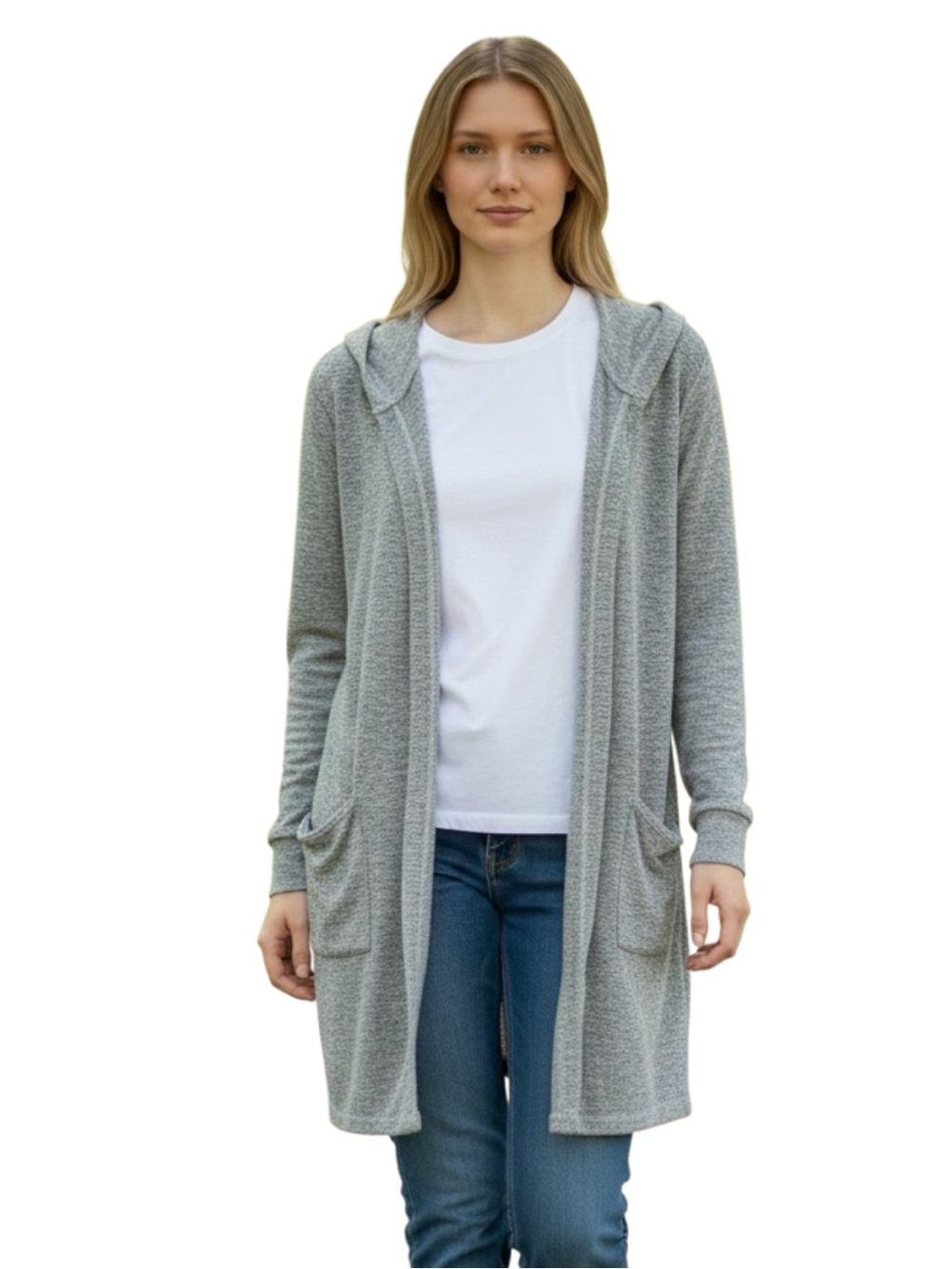 Champion Heather Gray Hooded Open-Front Women's Cardigan